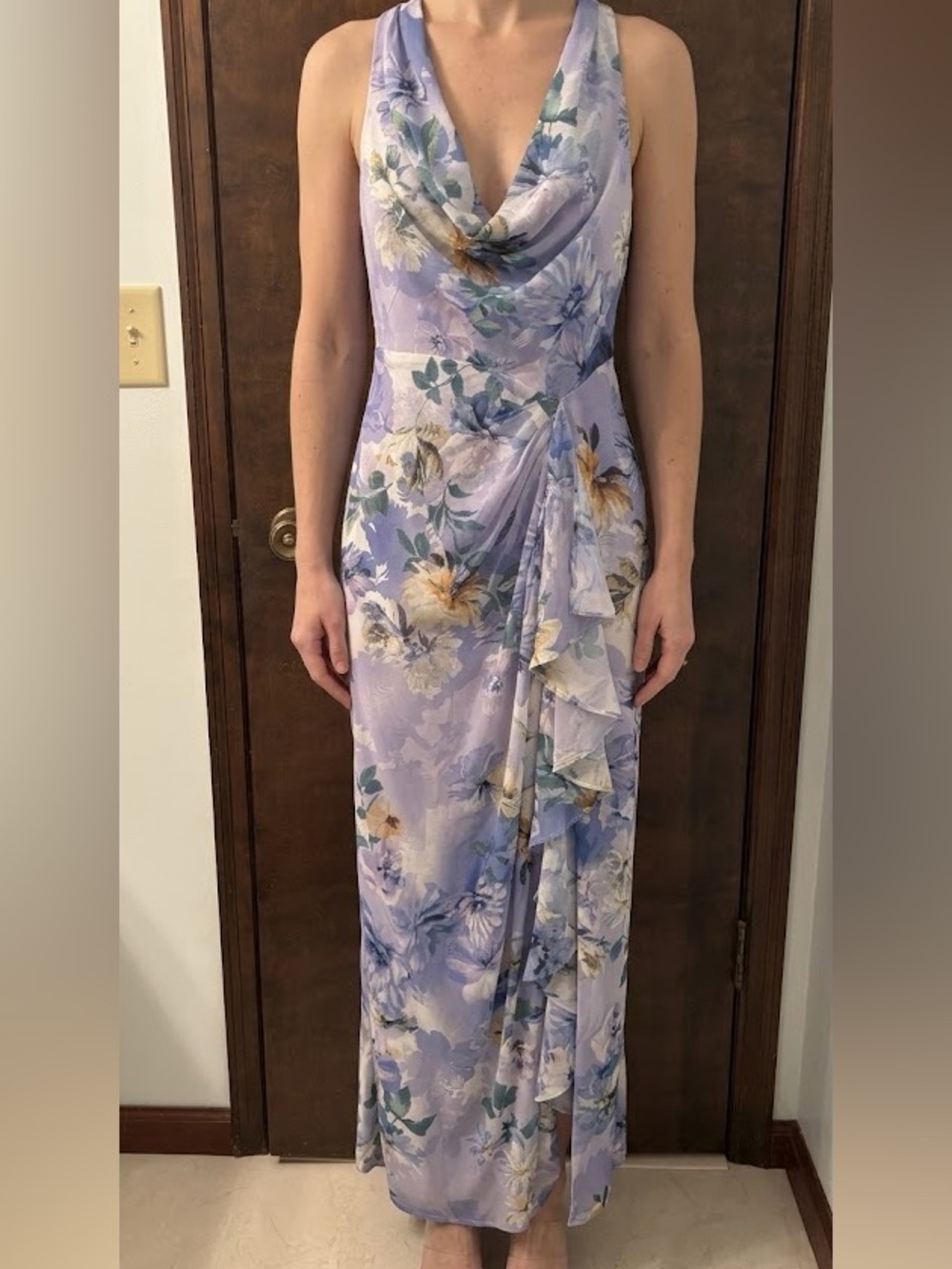 Lane201 Lilac Floral Cowl-Back Maxi Dress